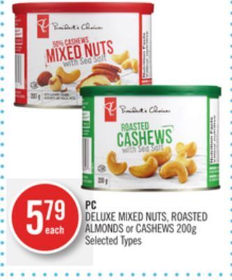 Shoppers Drug Mart Pc deluxe mixed nuts, roasted almonds or cashews offer