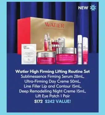 Shoppers Drug Mart Watier high firming lifting routine set sublimessence firming serum 28ml, ultra-firming day creme 50ml, line filler lip and c offer