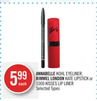 Shoppers Drug Mart Annabelle kohl eyeliner, rimmel london kate lipstick or 1000 kisses lip liner offer