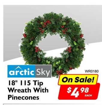 Factory Direct Arctic sky 18" 115 tip wreath with pinecones offer