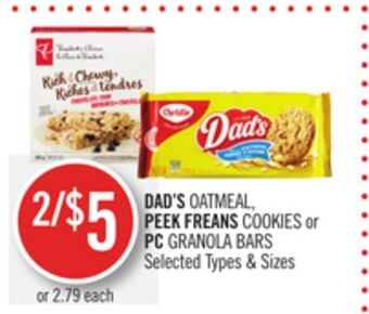 Shoppers Drug Mart Dad's oatmeal, peek freans cookies or pc granola bars offer