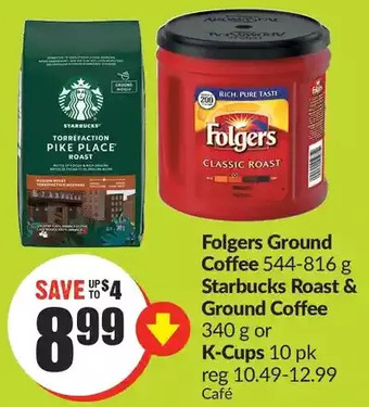 FreshCo Folgers ground coffee | starbucks roast and ground coffee or k-cups offer