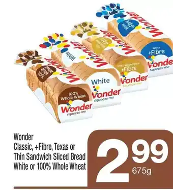 Highland Farms Wonder classic, +fibre, texas or thin sandwich sliced bread white or 100% whole wheat offer