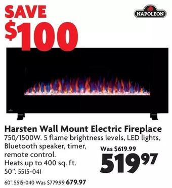 Home Hardware Harsten wall mount electric fireplace: 50" | 60" offer