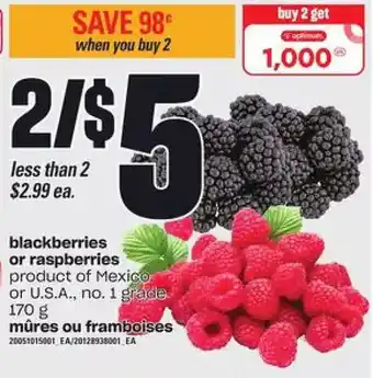 Independent Grocer Blackberries or raspberries offer