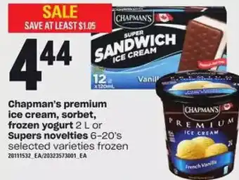 Loblaws Chapman's premium ice cream, sorbet, frozen yogurt or supers novelties offer