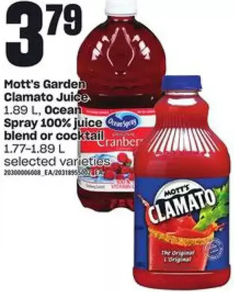 Independent Grocer Mott's garden clamato juice, ocean spray 100% juice blend or cocktail offer