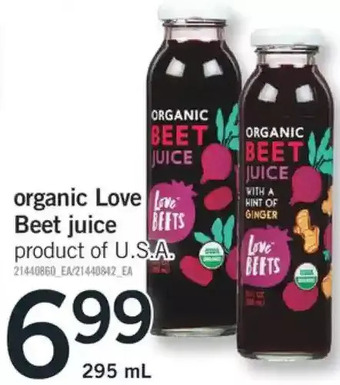 Fortinos Organic love beet juice offer
