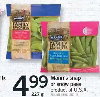 Fortinos Mann's snap or snow peas offer