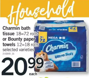 Fortinos Charmin bath tissue or bounty paper towels offer