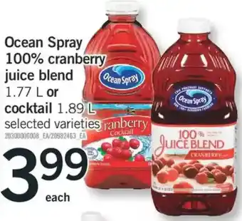 Fortinos Ocean spray 100% cranberry or cocktail offer