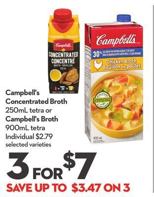 Longo's Campbell's concentrated broth 250ml tetra or campbell's broth 900ml tetra offer