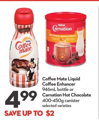 Longo's Liquid coffee enhancer 946ml bottle or carnation hot chocolate 400-450g canister offer