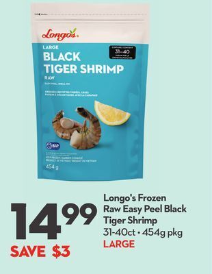 Longo's Longo's frozen raw easy peel black tiger shrimp offer