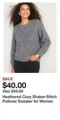 Old Navy Heathered cozy shaker-stitch pullover sweater for women offer