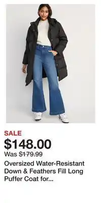 Old Navy Oversized water-resistant down & feathers fill long puffer coat for women offer
