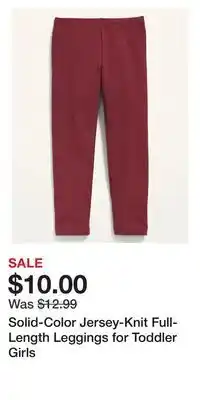 Old Navy Solid-color jersey-knit full-length leggings for toddler girls offer
