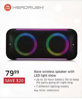 The Source Headrush rave wireless speaker with led light show offer