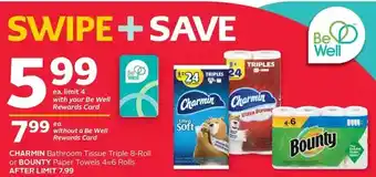 Rexall Charmin bathroom tissue or bounty paper towels offer