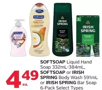 Rexall Softsoap liquid hand soap, softsoap or irish spring body wash or irish spring bar soap offer