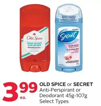 Rexall Old spice or secret anti-perspirant or deodorant offer