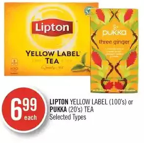 Shoppers Drug Mart Lipton yellow label or pukka tea offer