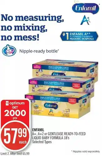 Shoppers Drug Mart Enfamil a+ a+2 gentlease ready-to-feed liquid baby formula offer