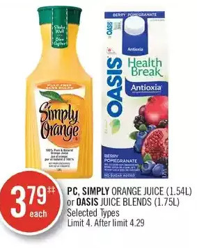 Shoppers Drug Mart Pc, simply orange juice or oasis juice blends offer