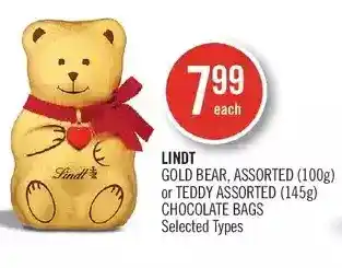 Shoppers Drug Mart Lindt gold bear or teddy chocolate bags offer