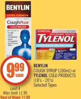 Shoppers Drug Mart Benylin cough syrup or tylenol cold products offer