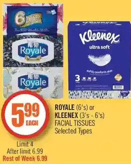 Shoppers Drug Mart Royale or kleenex facial tissues offer