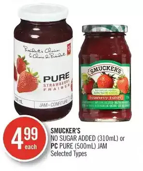 Shoppers Drug Mart Smucker's no sugar added or pc pure jam offer