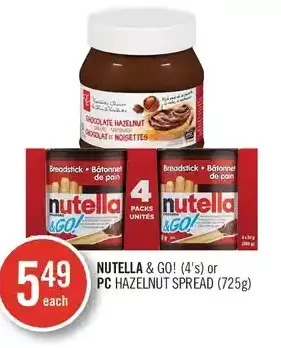 Shoppers Drug Mart Nutella & go! or pc hazelnut spread offer