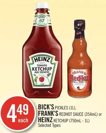 Shoppers Drug Mart Bick's pickles, frank's redhot sauce or heinz ketchup offer