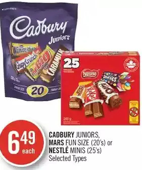 Shoppers Drug Mart Cadbury juniors, mars fun size or nestlé minis offer