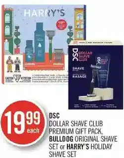 Shoppers Drug Mart Dcs dollar shave club premium gift pack, bulldog original shave set or harry's holiday shave set offer