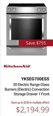 Canadian Appliance Source Kitchenaid 30 electric range glass burners (electric) convection storage drawer 1 front offer