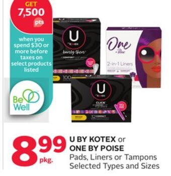 Rexall U by kotex or one by poise pads, liners or tampons offer
