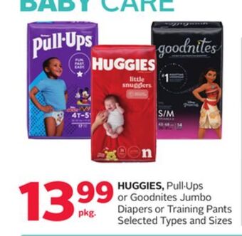 Rexall Huggies, pull. ups or goodnites jumbo diapers or training pants offer