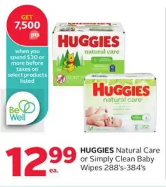 Rexall Huggies natural care or simply clean baby wipes 288' s - 384' s offer