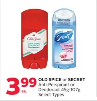 Rexall Old spice or secret anti-perspirant or deodorant 45g-107g offer