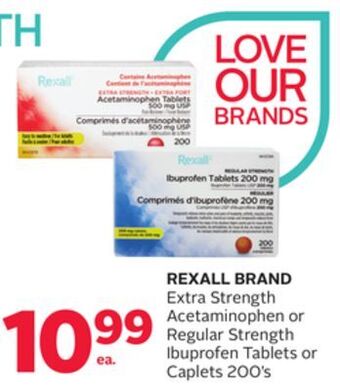 Rexall Rexall brand extra strength acetaminophen or regular strength ibuprofen tablets or caplets 200's offer