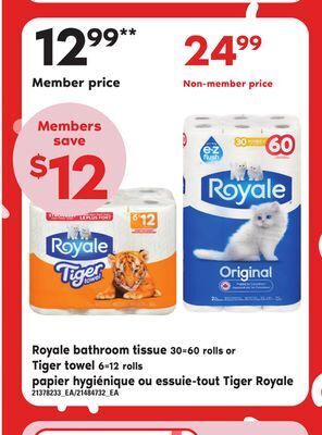 Independent City Market Royale bathroom tissue, 30=60 rolls or tiger towel, 6=12 rolls offer