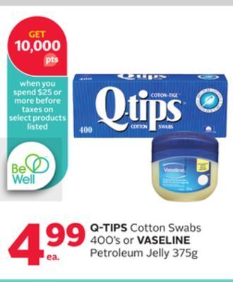 Rexall Q-tips cotton swabs 400' s or vaseline petroleum jelly 375g offer