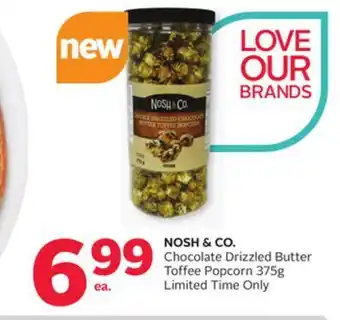 Rexall Nosh & co. chocolate drizzled butter toffee popcorn 375g offer