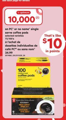 Independent City Market Pc or no name® single serve coffee pods, 72/100's offer