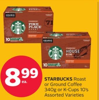 Rexall Starbucks roast or ground coffee 340g or k-cups 10's offer