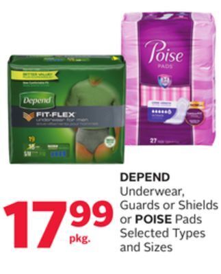 Rexall Depend underwear, guards or shields or poise pads offer
