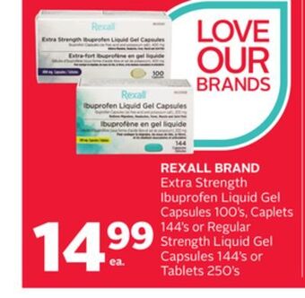 Rexall Rexall brand extra strength ibuprofen liquid gel capsules 100' s, caplets 144' s or regular strength liquid gel capsules 144' offer
