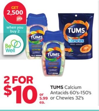 Rexall Tums calcium antacids 60' s-150' s or chewies 32' s offer